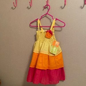 Yellow, orange, pink summer girls dress